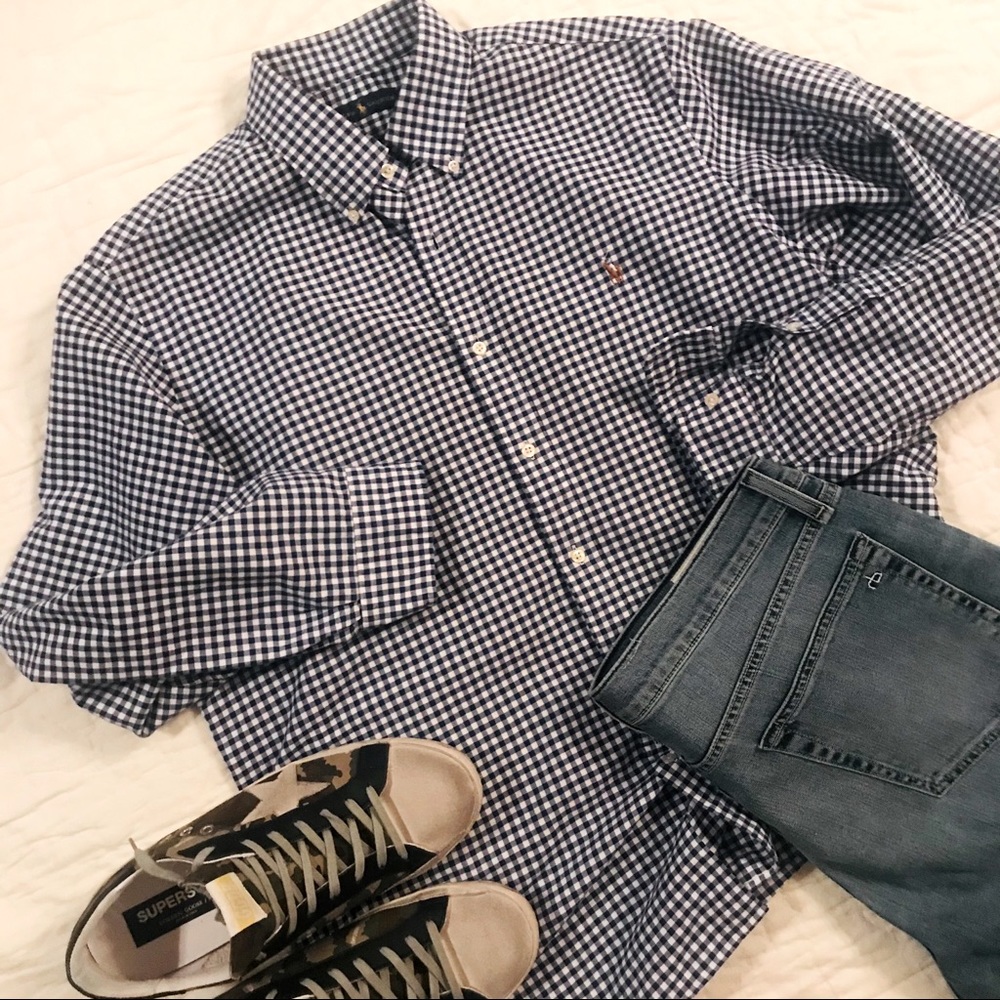 Polo - Blue Check Button Down Shirt - Size XL